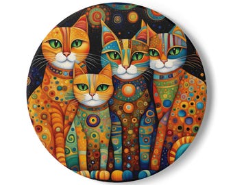 Artistic Cats Ceramic Coaster, Cat Lover Gift, Birthday Gift,  Housewarming Gift, Protective Cork Backing, Round & Square Coasters