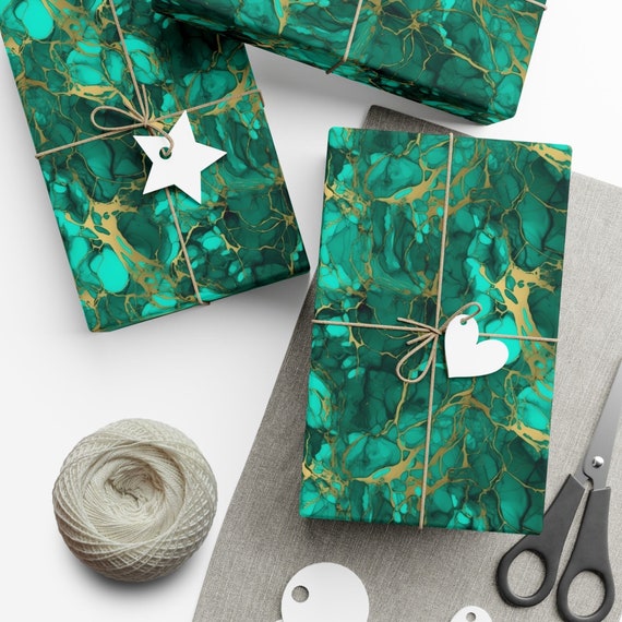 Emerald Green Wrapping Paper, Alcohol Ink Art, Gift Wrap, Green
