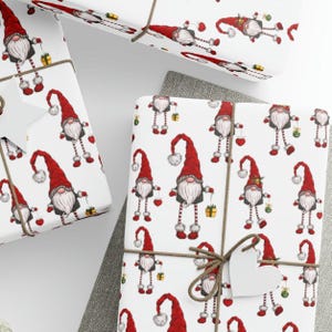 Christmas Gnomes Gift Wrap, Holiday Gift Wrap, Wrapping Paper Rolls, 3 Sizes