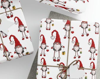 Christmas Gnomes Gift Wrap, Holiday Gift Wrap, Wrapping Paper Rolls, 3 Sizes