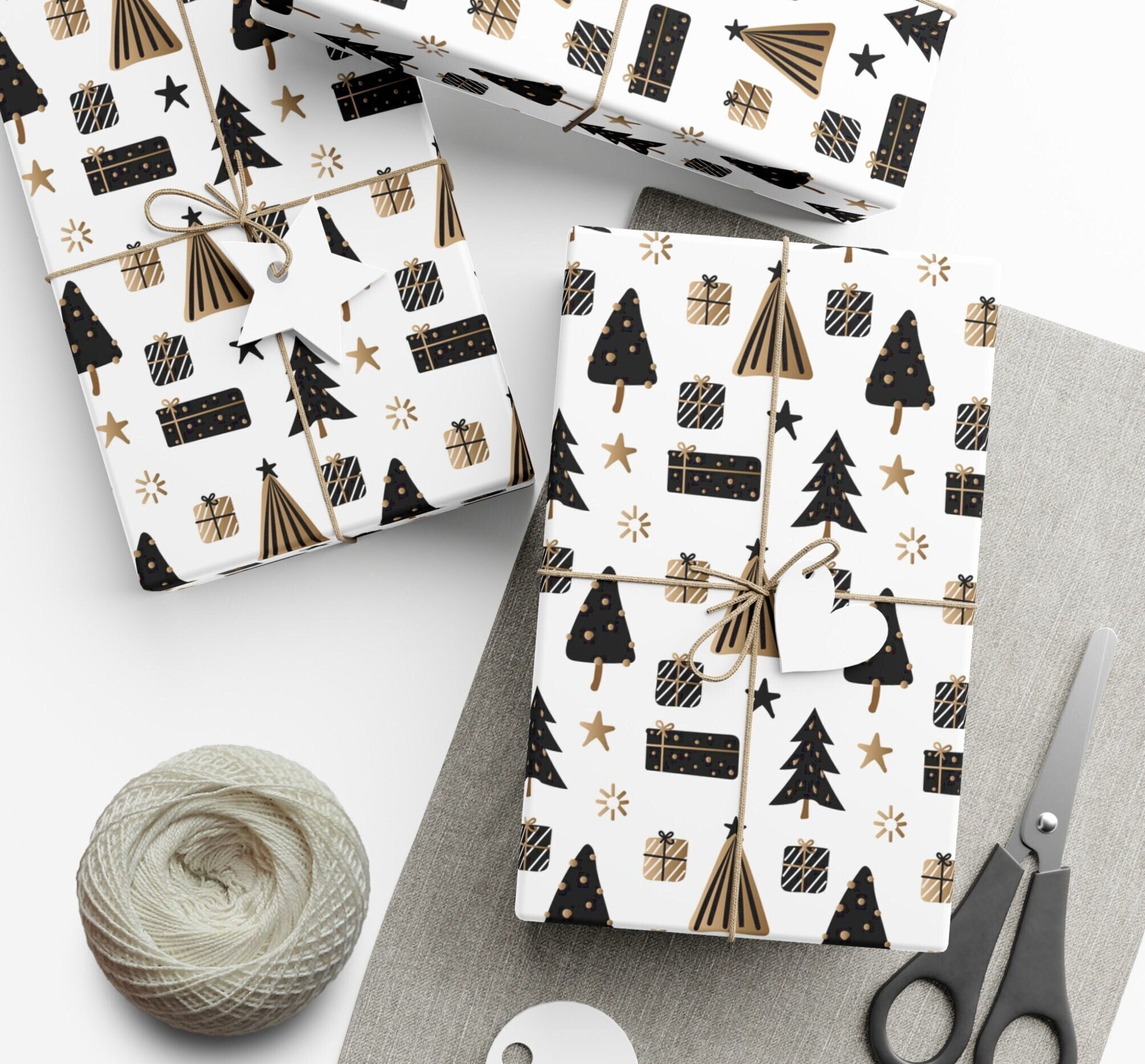 Scandi Christmas wrapping ideas. Black and white wrapping paper. A minimal,  monochrome Christmas on a budget with Homesense - cate st hill
