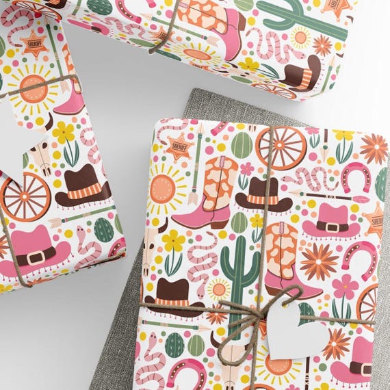 Pink Cowgirl Wrapping Paper, Western Aesthetic, Premium Paper, Wrapping Paper Rolls, 3  Sizes