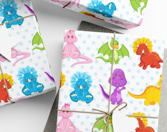 Baby Dinosaurs Gift Wrap, Children's Wrapping Paper, Baby Birthday Gift Wrap, Kid's Dinosaur Lover Party, Wrapping Paper Rolls, 3 Sizes