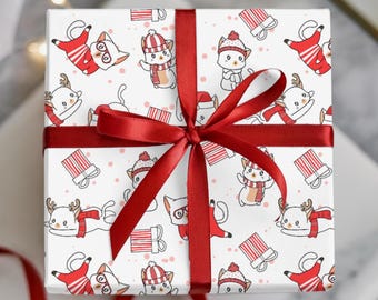 Christmas Cats Gift Wrap, Funny Cats Gift Wrap, Wrapping Paper Rolls, 3 Sizes Available