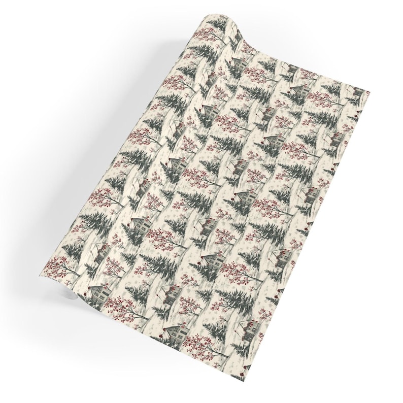 Vintage Christmas Wrapping Paper, Winter Holiday Gift Wrap, Toile Style Design, Premium Paper, Wrapping Paper Rolls, 3 Sizes image 8