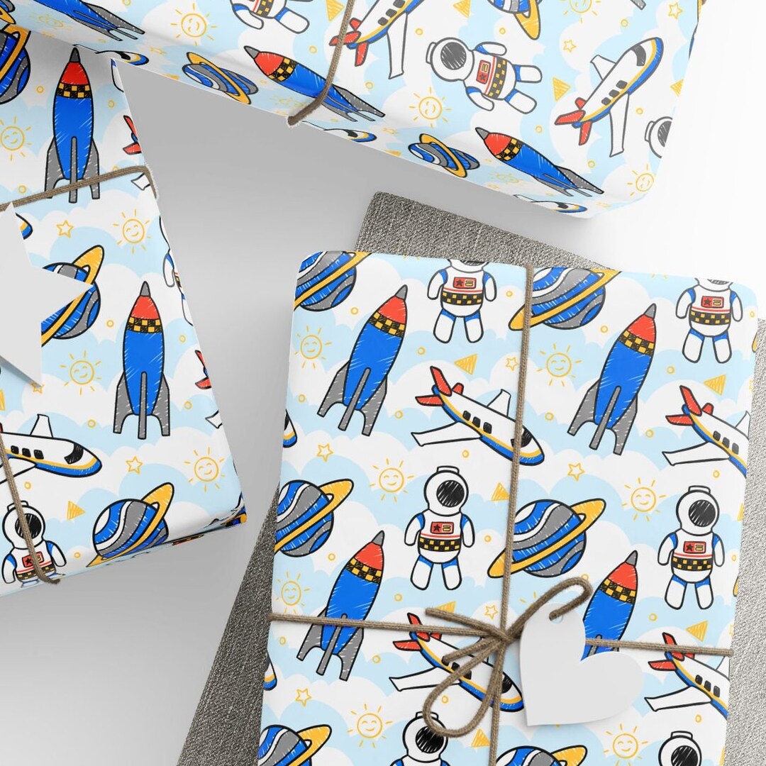 Children's Space Gift Wrap, Space Rocket Wrapping Paper, Kids Astronomy ...