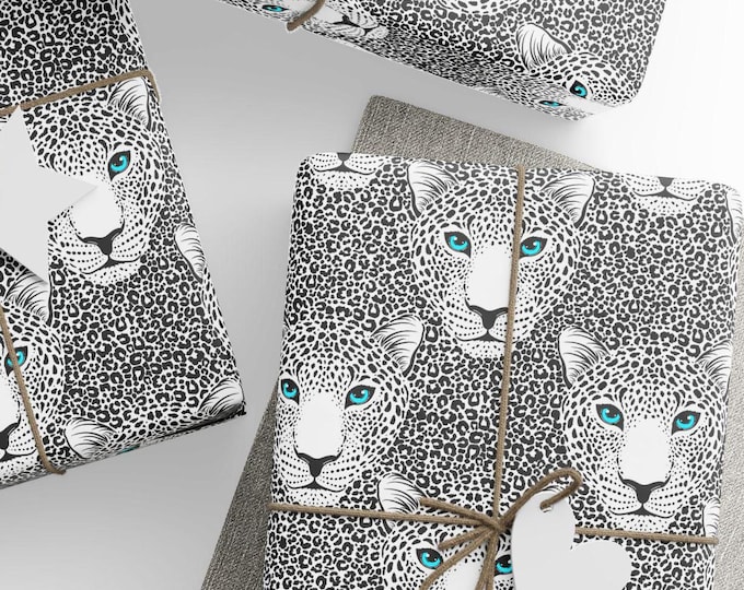Leopard Print Gift Wrap, Leopard with Piercing Blue Eyes, Premium Paper
