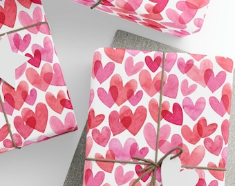 Valentine's Hearts Wrapping Paper, Watercolor Hearts Design, Premium Paper