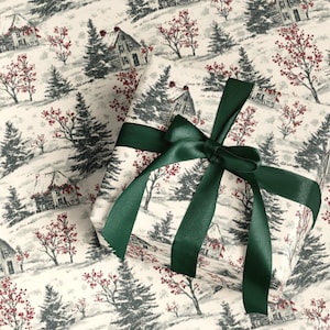 Vintage Christmas Wrapping Paper, Winter Holiday Gift Wrap, Toile Style Design, Premium Paper, Wrapping Paper Rolls, 3 Sizes image 4