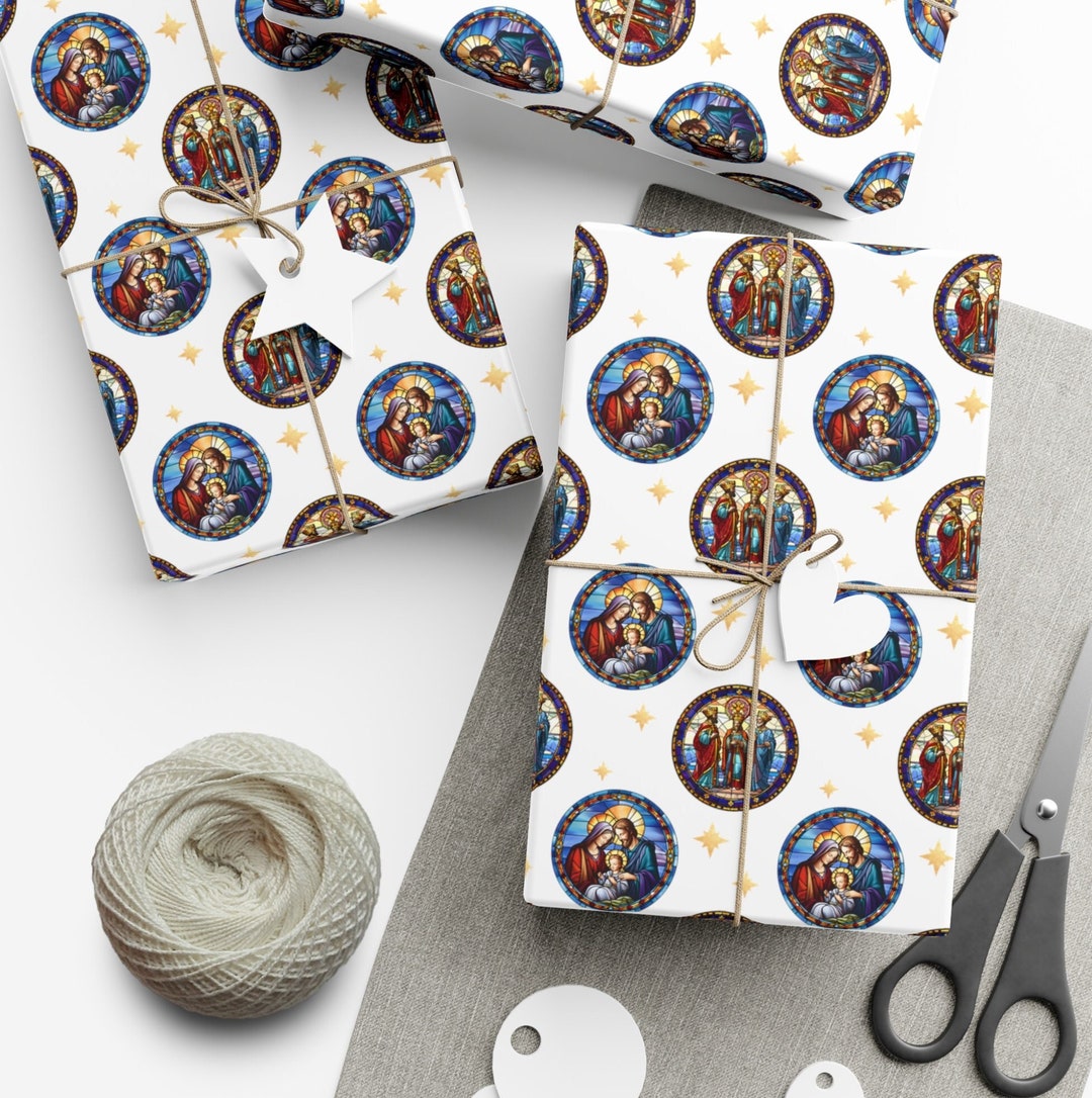 Nativity Christmas Gift Wrap Stain Glass Nativity Scene Etsy