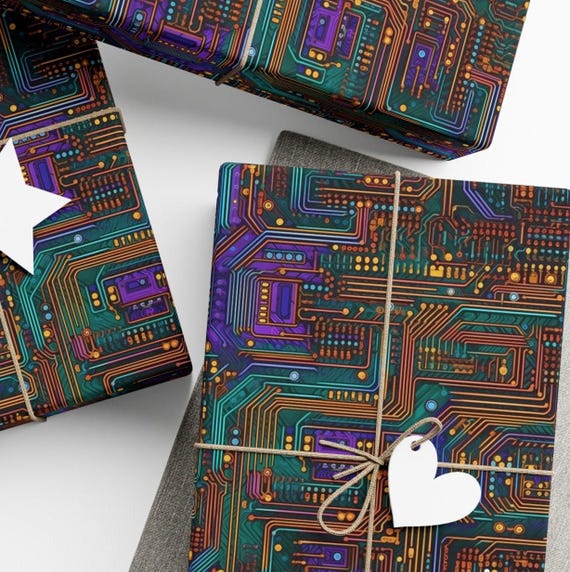 Engineer Gift Wrap, High Tech Gift Wrap, Electrician Wrapping Paper, Colorful Circuit Board Design, Computer Wrapping Paper Rolls, 3 Sizes