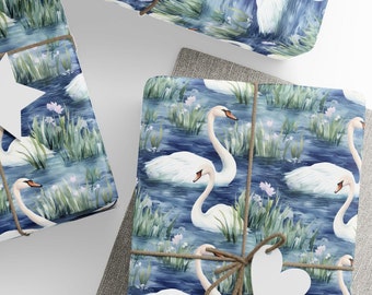 Swans Gift Wrap, Beautiful Watercolor Design, Wrapping Paper Rolls, 3 Sizes