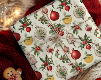 Vintage Christmas Wrapping Paper, Classic Holiday Gift Wrap, Wrapping Paper Rolls, 3 Sizes Available