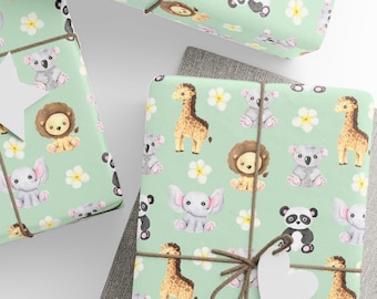 Baby Animal Wrapping Paper, Baby Shower, New Baby Gift Wrap, Wrapping Paper Rolls, 3 Sizes
