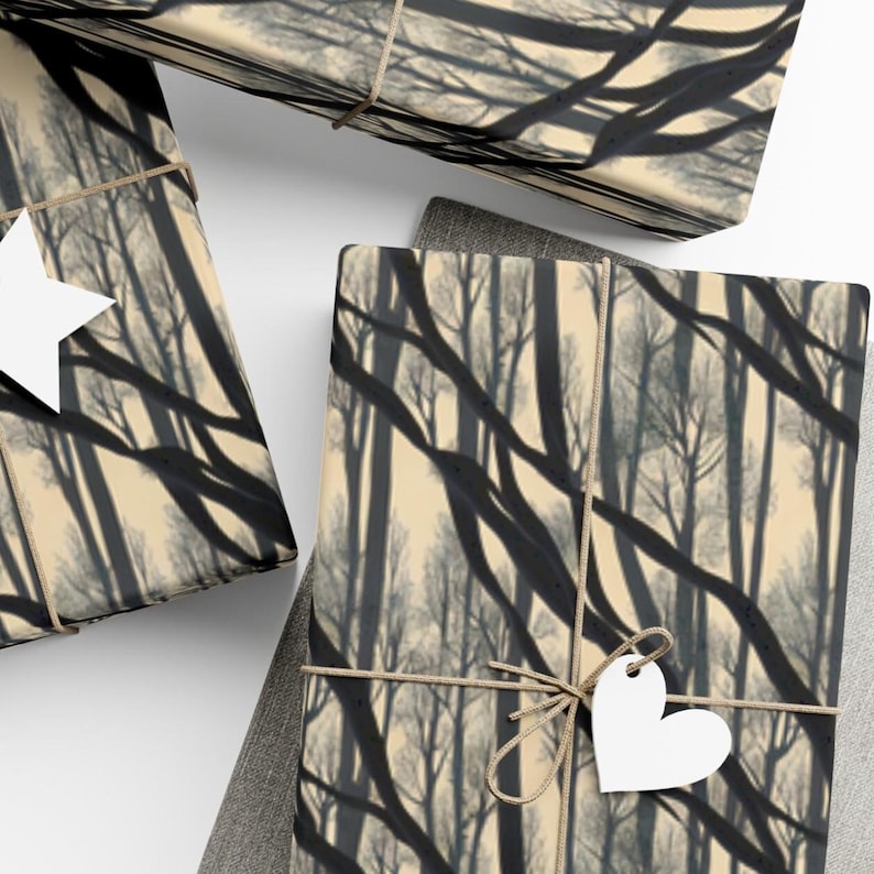 Moody Forest Trees Wrapping Paper, Woodland Gift Wrap, Wrapping Paper Rolls, 3 Sizes image 1