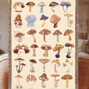 Mushroom  Blanket – Cottagecore  woven adorable Mushroom Throw – Fungi Lover Gift – Boho  Decor – Soft Tapestry Blanket, mushroom decor