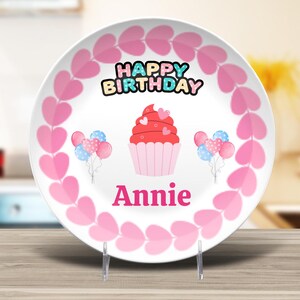 Adorable Girls birthday plate -hearts and cupcake plate -first birthday  - unbreakable plate - 1st birthday smash cake- personalized  plate