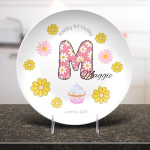 Cute Daisy Girls birthday plate - Daisy cupcake plate -first birthday - unbreakable - 1st birthday smash cake- personalized birthday plate