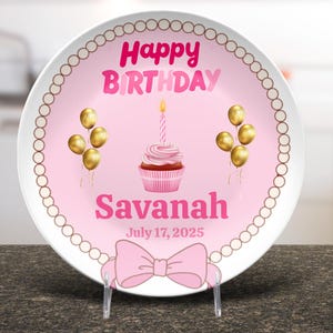 Adorable Girls birthday plate - bow cupcake plate -first birthday  - unbreakable plate- 1st birthday smash cake- personalized birthday plate
