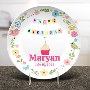 Süße Mädchen Geburtstagsteller - Blumen Cupcake Teller - erster Geburtstag - unzerbrechlich - 1