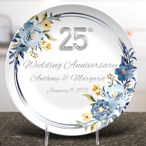 25th anniversary gift , Silver Anniversary, silver plate , Unbreakable plate Custom year,  wedding anniversary, Silver plate anniversary