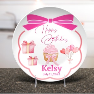 Adorable Girls birthday plate - bow cupcake plate -first birthday - unbreakable - 1st birthday smash cake- personalized birthday plate