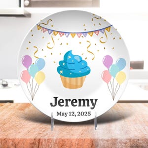 1 Geburtstagsteller - wähle deinen 1 Geburtstag Cupcake Dessertteller - unzerbrechlich - Smash Cake 1st Geburtstag - individueller Geburtstagsteller