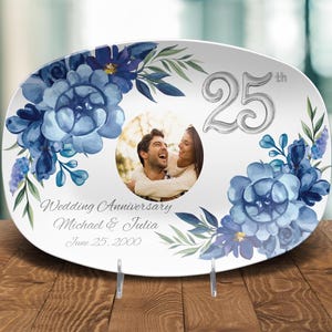 25th anniversary gift , Silver Anniversary, silver platter, custom photo name date platter,  wedding anniversary, Silver platter anniversary