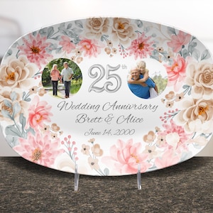 25th anniversary gift , Silver Anniversary, silver platter, custom photo name date platter,  wedding anniversary, Silver platter anniversary
