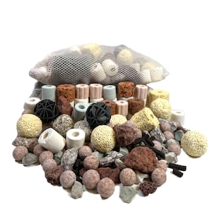 Aquarium Filter Media Set - 2.2 Lbs, 12 in 1 Mix of Biological Media, Activated Carbon, and Bio Ceramic Rings in Zipper Mesh Bags
