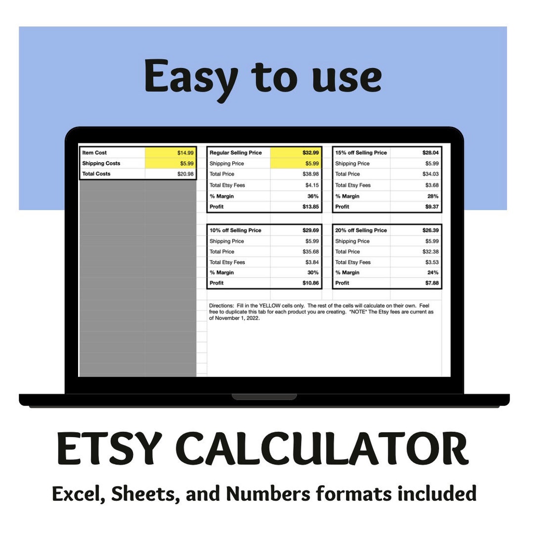 Etsy Calculator Spreadsheet Easy to Use Downloadable Track Etsy