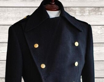 Vintage 1970 estilo oficiales del ejército húngaro doble pecho abrigo de lana abrigo hombres abrigo largo abrigo militar alemán guisante mejor regalo para él