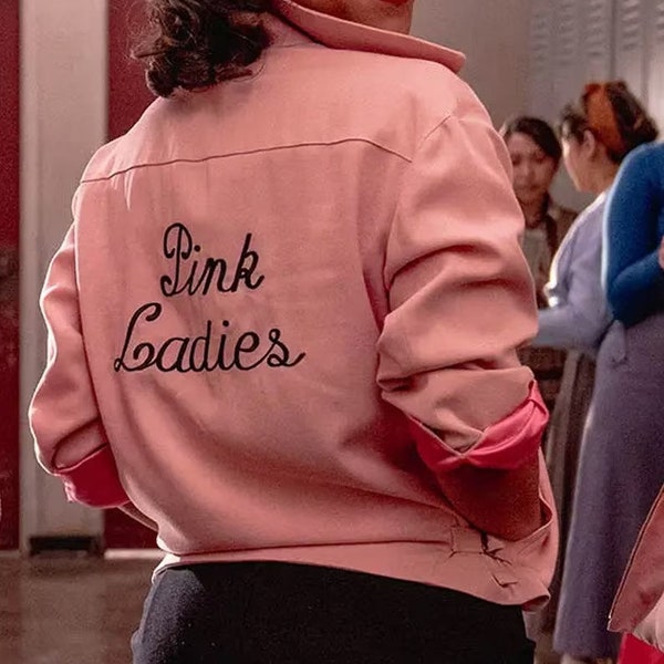 Veste de soirée pour femmes Rise of the Pink Grease faite main, Veste universitaire en coton cosplay pour femmes, Lettermen, Vestes de enterrement de vie de jeune fille, Meilleur cadeau pour elle