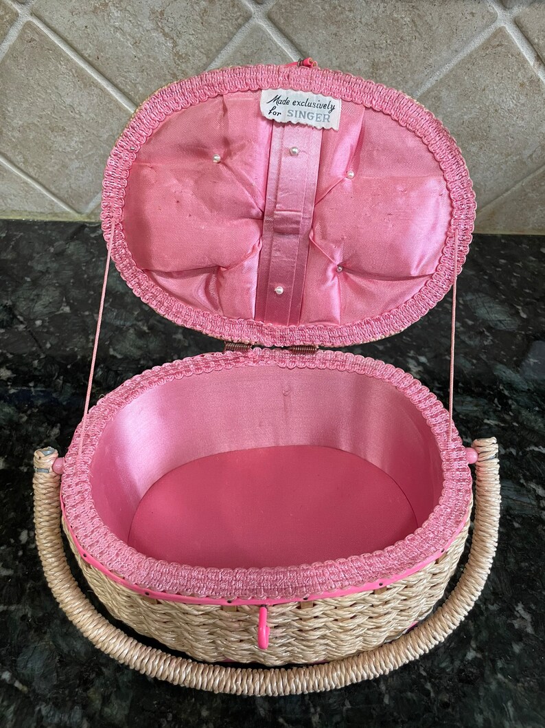 Vintage Singer Pink Floral Sewing Box Etsy