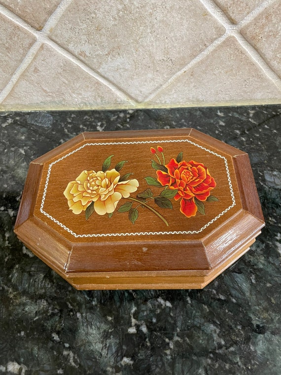 Vintage Wood Floral Jewelry Box