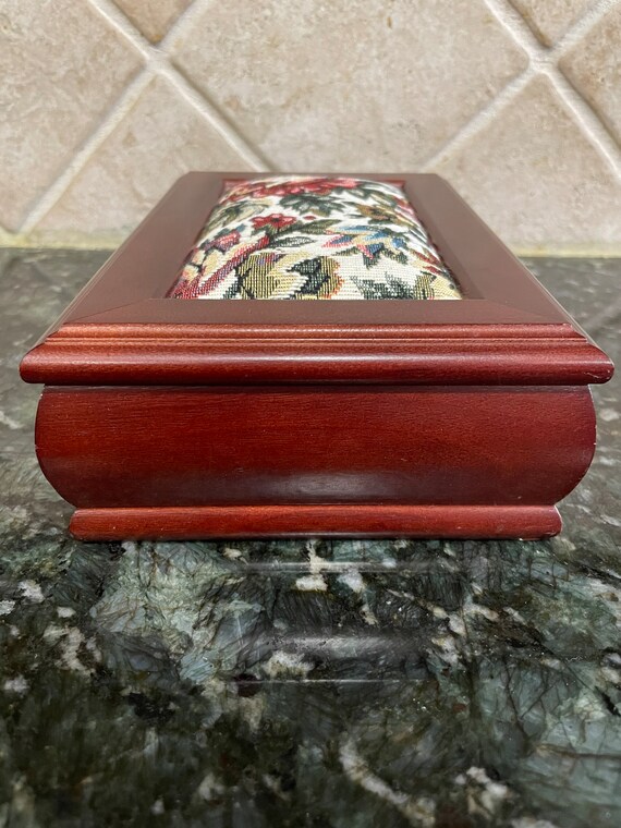 Vintage Wooden Jewelry Box with Embroidered Lid |… - image 5