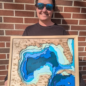 Gulf of America wood layered homemade map USA United States Mexico Florida Caribbean Texas Louisiana framed