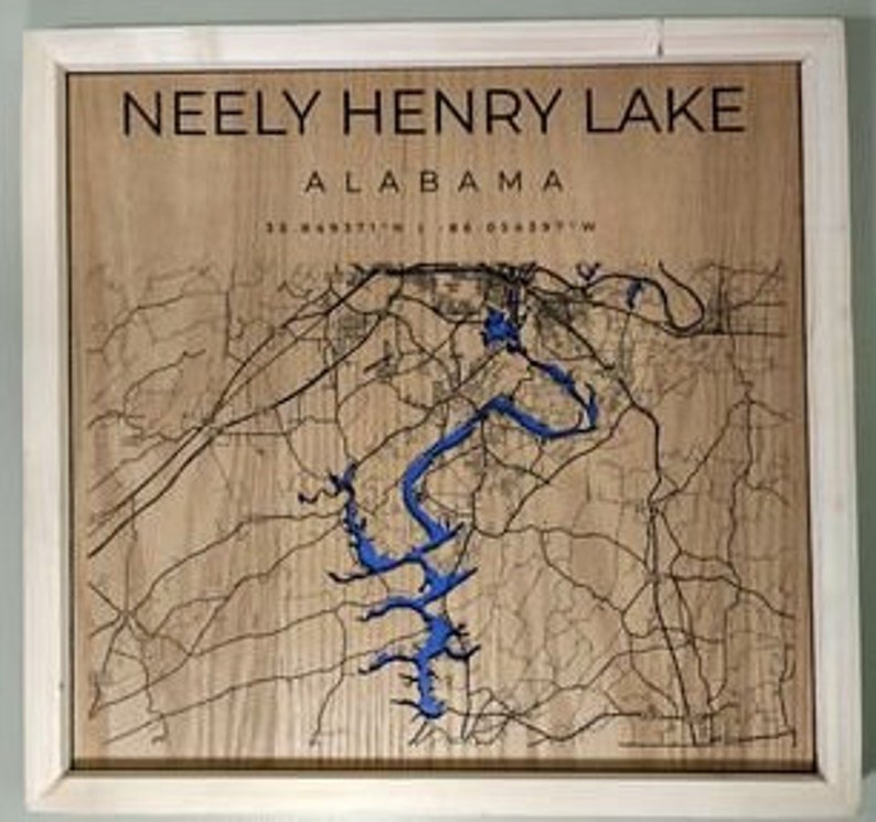 Neely Henry Lake Wood Lake Map Art Decor Framed Etsy