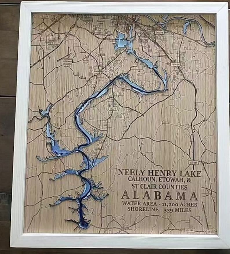 Neely Henry Lake Wood Lake Map Art Decor Framed Etsy