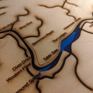 Middle Ocoee Tennessee, whitewater river rapids, wood map, hand framed, free shipping