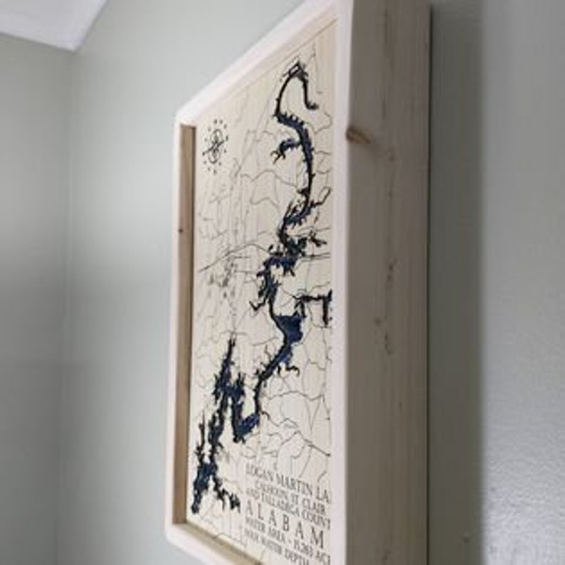 Logan Martin Lake Alabama Lake Map Wooden Layered Hand Made.