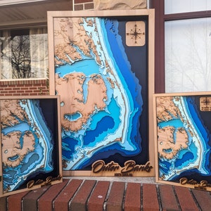 Outer Banks OBX beach map art.  Layered, hand made and painted.