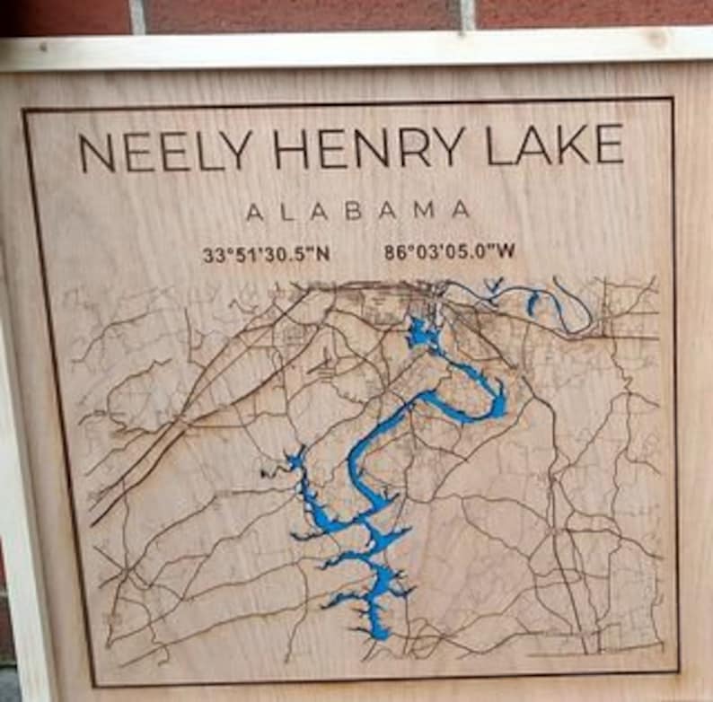Neely Henry Lake Wood Lake Map Art Decor Framed Etsy