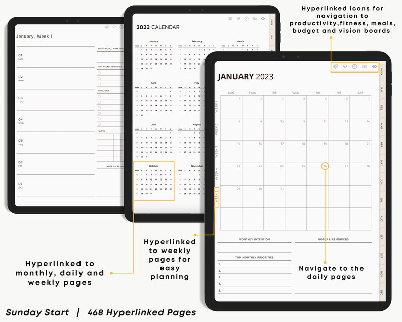 2023 Digital Planner Goodnotes Planner Daily Digital Etsy