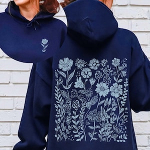 Blue Wildflower Hoodie: Women's Cottagecore Graphic Sweatshirt image 1
