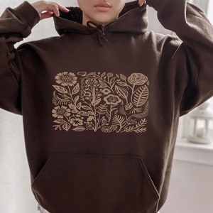 Wildflowers Hoodie Brown Hoodie Floral Hoodie Oversized Hoodie Pressed Flowers Hoodie Nature Hoodie Cottagecore Hoodie Forest Green Hoodie