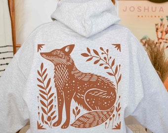 Folk Art Fox Hoodie - Goblincore Forest Sweatshirt