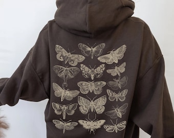 Moth Print Hoodie, Cottagecore Luna Moth Sweatshirt