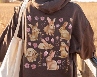 ★LMC★ FLOWER BUNNIES HOODIE oatmeal bunny-rabbit-face-floral-