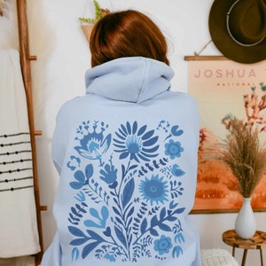 Blue Aesthetic Floral Wildflowers Hoodie Pressed Flowers Hoodie Nature Hoodie Cottagecore Hoodie Baby Blue Hoodie Folk Art Hygge Hoodie